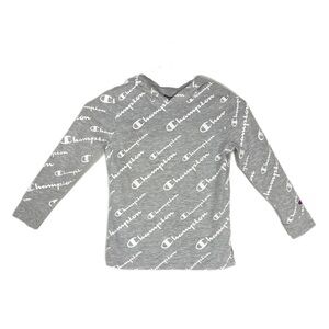 Champion Girl’s Allover Logo Lightweight Heather Gray Hoodie Shirt